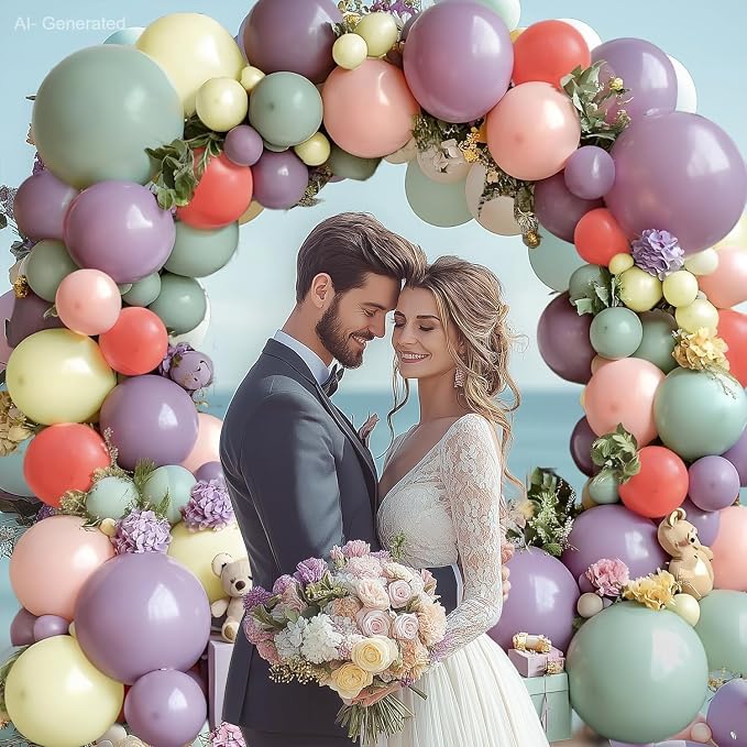 Dusty Green Purple Pink Balloons Arch Kit, Double Stuffed Pastel Balloon Garland - Image 4