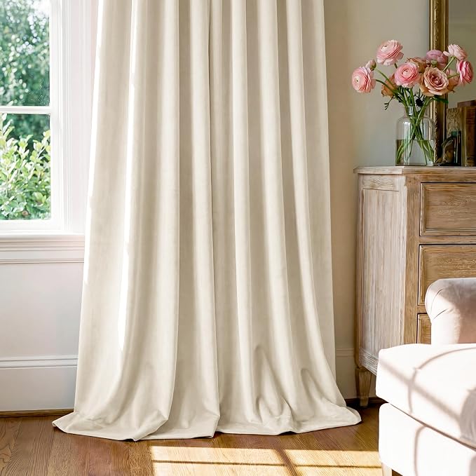 Ivory White Velvet Curtains for Nursery Back Tab, W42 x L96, Back tab Drapes - Image 7