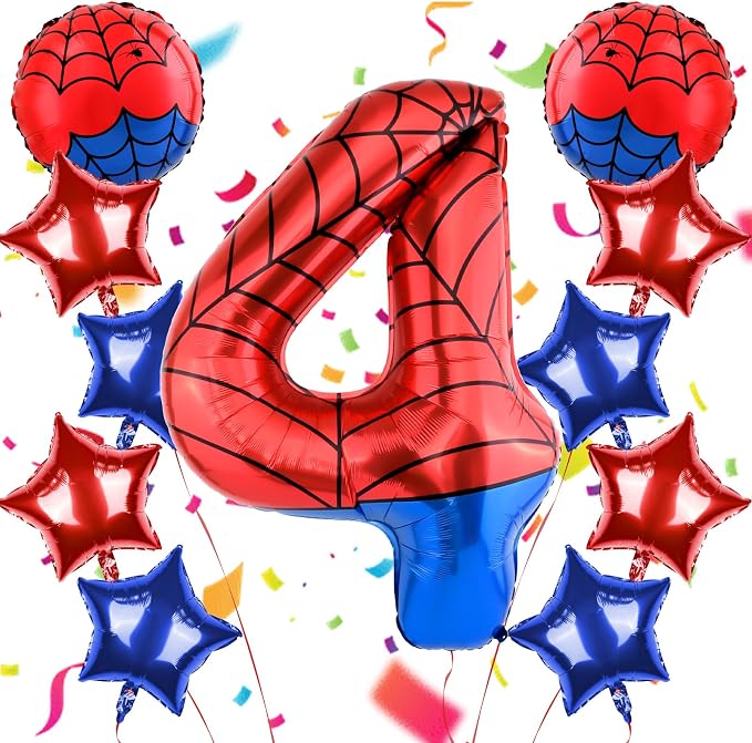 40 Inch Spider Theme Number Balloon, Number Block Foil Number 4 Balloons Large by AXBMM