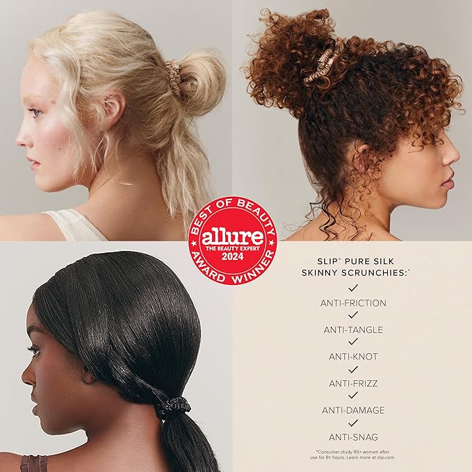 slip Skinny Scrunchies: Anti-Crease, Anti-Breakage Slipsilk™ Design Protects Delicate Hair | Includes 4 Pure Silk Scrunchies: Sky Blue