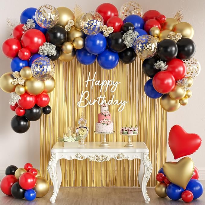 157Pcs Red Black Gold Blue Balloons Garland Arch Kit by MEBAY