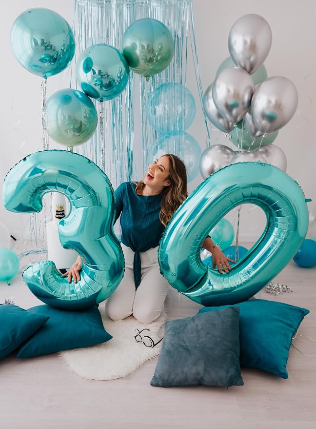 Teal Blue Number 0 Balloon 40 inch, Balloon numbers party supplies, deco photo - Image 4