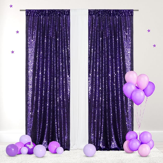 Eternal Beauty Purple Sequin Backdrop Curtains, 2 Panels 2x8FT | 3mm Sparkle by EternalBeauty