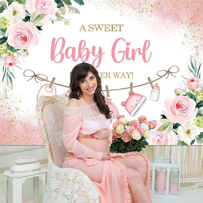 InMemory Girl Baby Shower Backdrop Oh Baby Clothes Welcome Newborn Party - Image 2