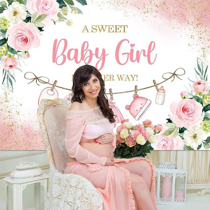 InMemory Girl Baby Shower Backdrop Oh Baby Clothes Welcome Newborn Party - Image 2