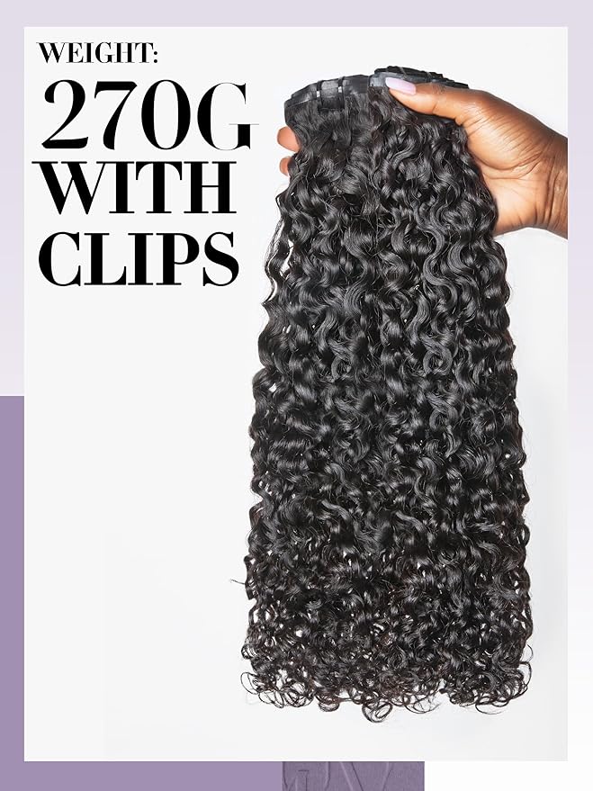 LUVME Burmese Curly Clip in Hair Extensions Real Human Hair Messy Curly Clip Ins Fullness with 2 Pack for Women Brazilian Remy Human Hair Natural Black 135g 14Inch