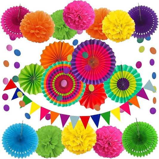 Mexican Party Decorations Multicolored Fiesta Paper Fan Party Decorations | 21 by ZERODECO