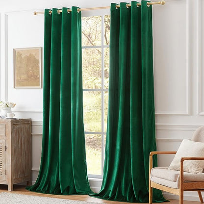 BULBUL Green Curtains 96 inch Length- Living Room Velvet Blackout Window Drapes - Image 7