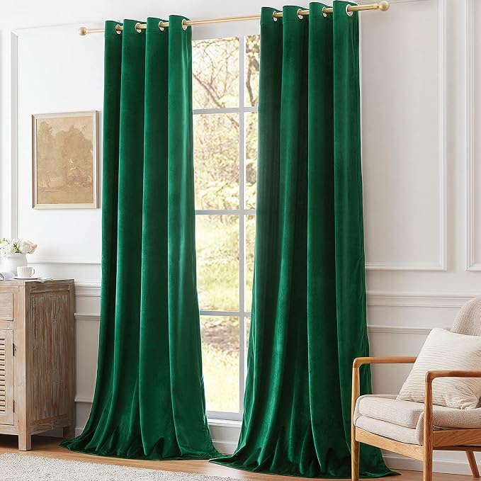 BULBUL Velvet Green Blackout Curtains 90 inch Long - Image 7