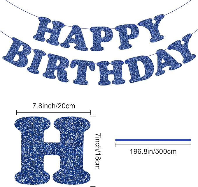 Blue Happy Birthday Banner Birthday Party Decorations Sign Garland Bunting - Image 6