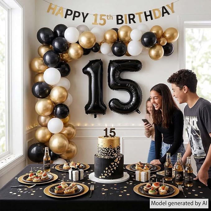 Black Number 15 Balloon 40 Inch, Foil Numeral - Image 3