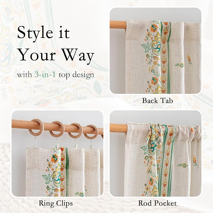 MYSKY HOME Boho Floral Curtains 72 inch - Image 4