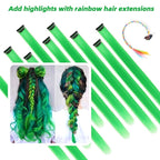 Green Hair Extensions Clip in, 22 Inch 10 Pcs Long Straight Colored, for Kids Girls Women Highlight Party, Synthetic