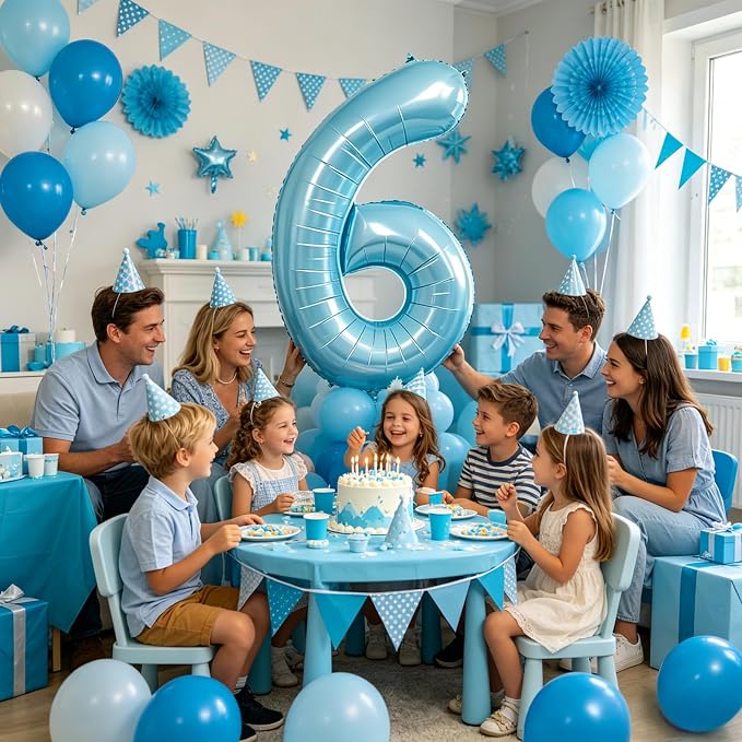 40 Inch Light Blue Number 6 Balloon | 6 Birthday Balloon - Image 3