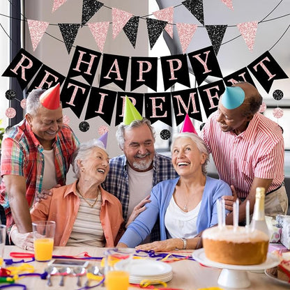 Happy Retirement Banner Rose Gold and Black Retirement Banner Glittery Pennant - Image 7