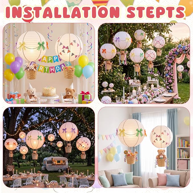 Lewtemi 12 Sets Hanging Hot Air Balloon Ceiling Decorations 10'' 12'' Baby - Image 7