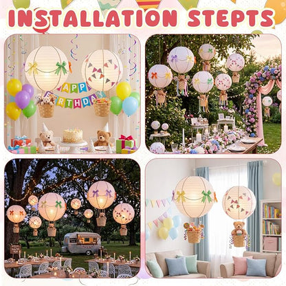 Lewtemi 12 Sets Hanging Hot Air Balloon Ceiling Decorations 10'' 12'' Baby - Image 7