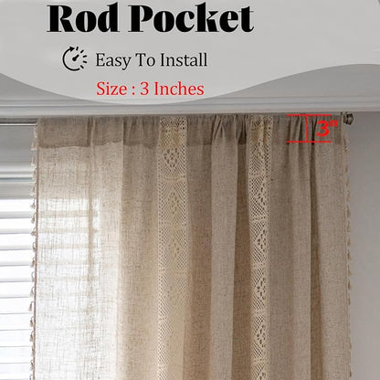 Sutuo Home Boho Curtain Semi-Blackout Crochet Hollow Lace Patchwork - Image 6