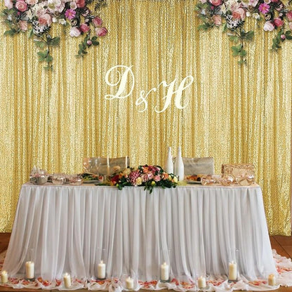 Sugargirl Gold Sequin Backdrop Curtain 10FTx10FT Glitter Gold Background Drapes - Image 3