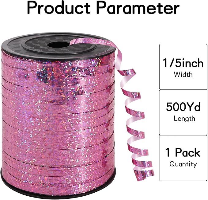 BEISHIDA 500 Yards Pink Ribbon Crimped Curling, Balloon String Shiny Metallic - Image 2