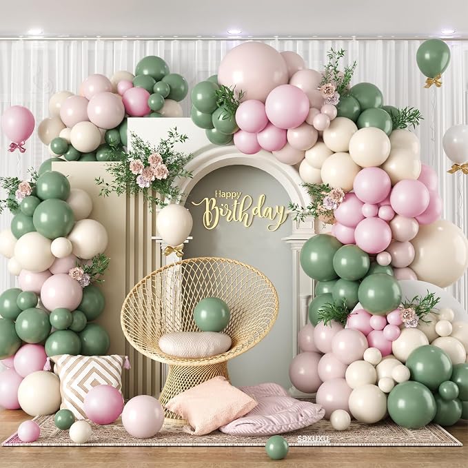 Dusty Pink and Green Balloon Arch Kit by Saxuxu