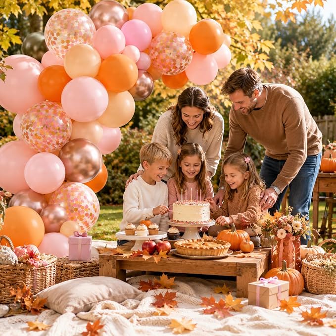Fall Balloons 55pcs, Thanksgiving Orange Pink Gold Confetti Balloons Set | Fall - Image 7