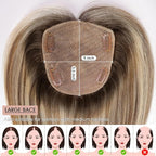 starluck Hair Toppers for Women Real Human Hair, 5"*5.5"Large Coverage Brown with Blond Highlight HairTopper No Bangs,100% Real Human Hair Toppers for Women with Thinning Hair,Cover Gray HairRoots