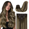 GOO GOO Clip in Hair Extensions Real Human Hair, Remy Human Hair Extensions Clip ins for Women, Natural Human Hair, 20inch 160g 7Pcs, #4/26/4 Balayage Chocolate Brown to Honey Blonde