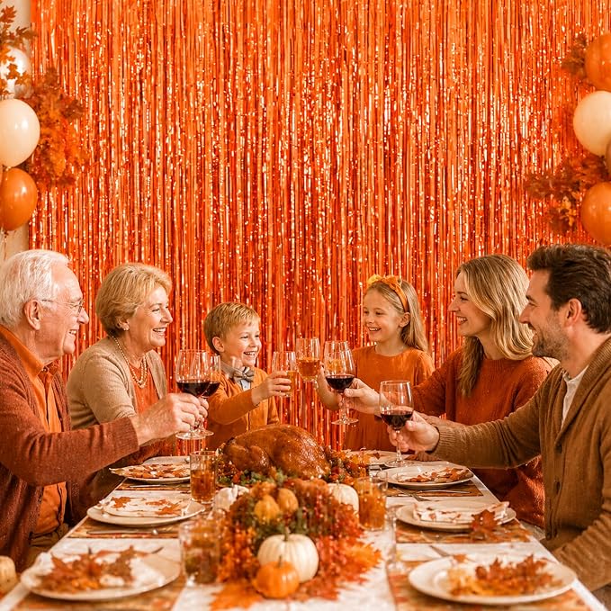 jijAcraft Orange Tinsel Foil Fringe Curtain, 3 Pack 3.2x6.5 Feet Orange Tinsel - Image 5