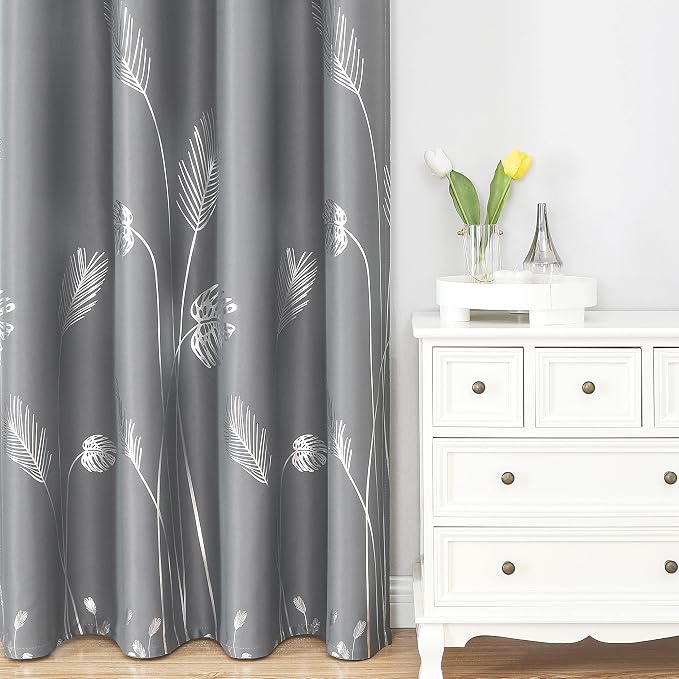 Grey and Silver Blackout Curtains 2 Panels Window Curtain Panels - Image 2