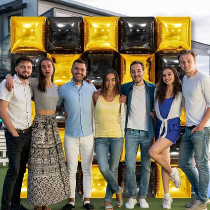 Metallic Gold and Black Double Sided Square Foil Balloons Wall, 19 Inches - Image 4