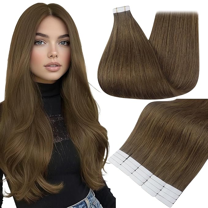 Full Shine Hair Extensions Tape in 18 Inch Invisible Double Sided Hair Extensions Real Human Hair Tape in Color 3 Dark Brown Remy Seamless Soft and Silky for Women 20PCS 50G for Wedding