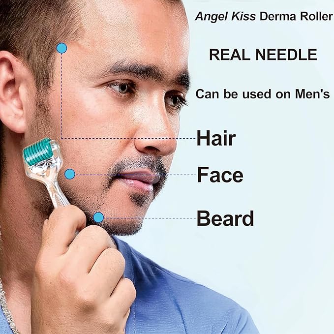 Derma Roller REAL NEEDLE Advanced 5 - Angel Kiss 0.30mm Titanium Microneedling Roller for Face, Body, Beard, Scalp, Skin Care - 0.18mm Ultrafine 192 Micro Needles Dermal Tool for Women Men