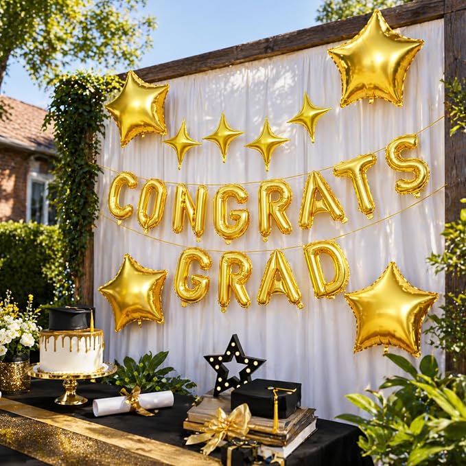 Congrats Grad Balloons, 16 Inch Gold Congrats Grad Letters Banner Balloons - Image 6