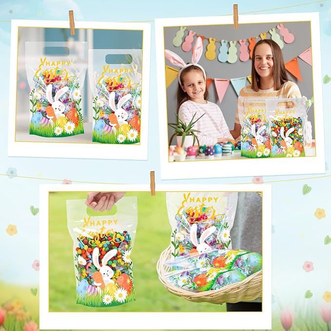 Fuutreo 25 Pcs Happy Easter Gift Bags Self Sealed Bunny Pouches Spring Favor - Image 5