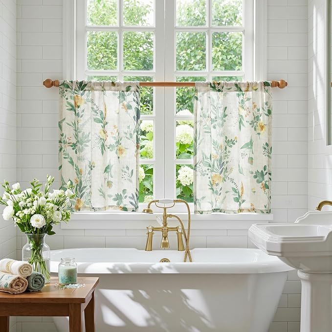 MYSKY HOME Floral Kitchen Curtains 36 Inches Linen Tier Curtains Farmhouse - Image 7