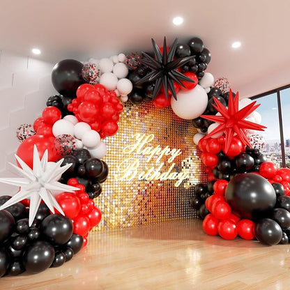 Red and Black White Balloon Arch Kit, Different Size Balloons by ADOINBY