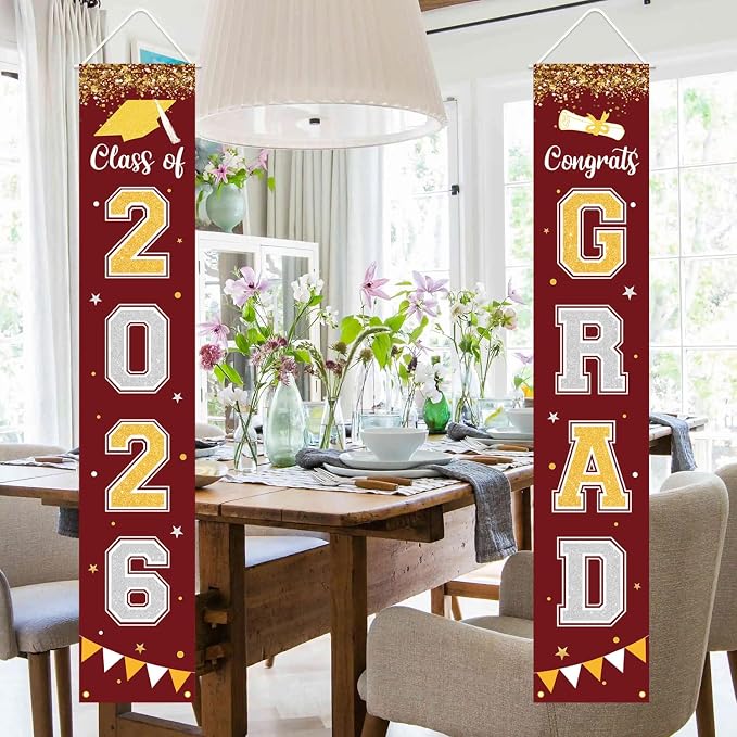 Graduation Decorations 2026 GRAD Banner Maroon Porch Door Sign Welcome Banner - Image 5