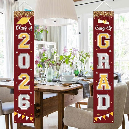 Graduation Decorations 2026 GRAD Banner Maroon Porch Door Sign Welcome Banner - Image 5