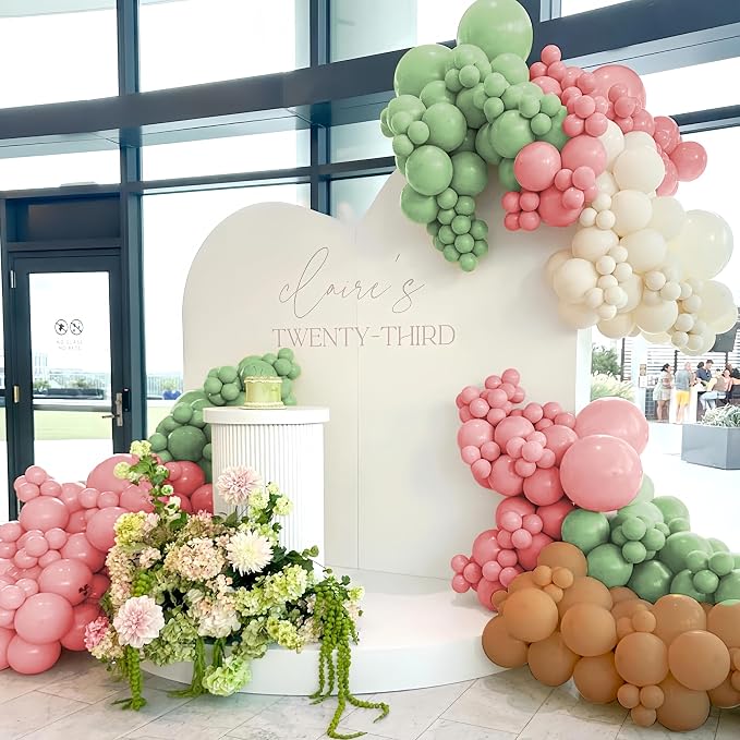 Sage Green Pink White Brown Balloons Garland Arch Kit - Image 7