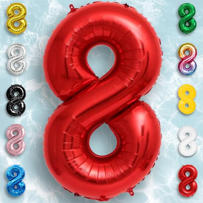 Red Number Balloon 8 Mylar Foil Balloons 16 inch - Image 6