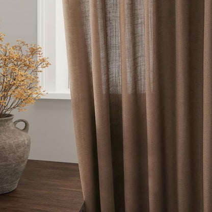 Caramel Brown Curtains 100 Inches Long 2 Panels Set Back Tab Linen Extra Long - Image 4