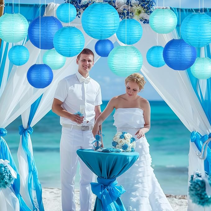 15-Pack Blue Paper Lanterns, Hanging Party Decorations | Dark-to-Light Gradient - Image 3