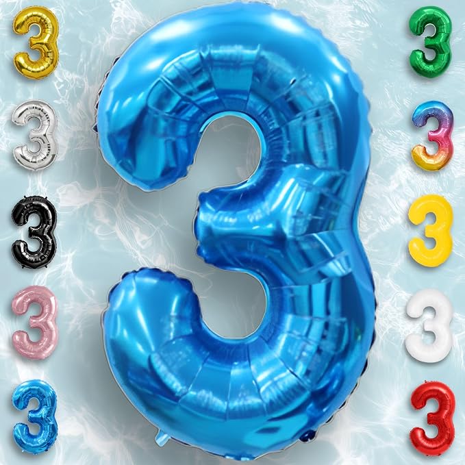 Blue Number Balloon 3 Mylar Foil Balloons 16 inch - Image 5