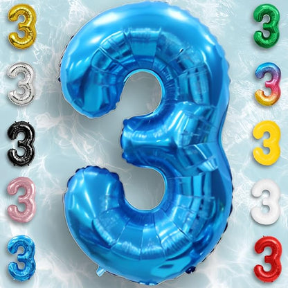 Blue Number Balloon 3 Mylar Foil Balloons 16 inch - Image 5