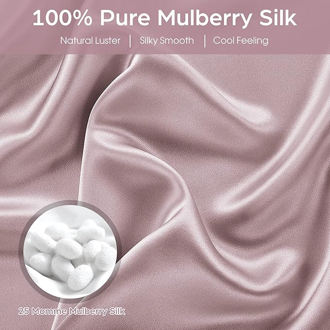 Silk Pillowcase for Hair and Skin, 2 Pack 100% Mulberry Silk Pillowcase 25 Momme, 600 Thread Count, Both Side Pure Silk Pillow Cover with Hidden Zipper (ApricotGray, Standard 20''×26'')
