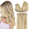 GOO GOO Clip in Hair Extensions Real Human Hair, Remy Human Hair Extensions Clip ins for Women, Natural Human Hair, 20inch 110g 7Pcs, 18A/613A Dark Blonde Highlighted Bleach Blonde