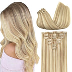 GOO GOO Clip in Hair Extensions Real Human Hair, Remy Human Hair Extensions Clip ins for Women, Natural Human Hair, 16inch 110g 7Pcs, 18A/613A Dark Blonde Highlighted Bleach Blonde