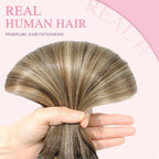 PINKPEARL Clip in Hair Extensions Human Hair, Remy Human Hair Clip ins for Women #4/27/4 Chocolate Brown to Caramel Blonde Balayage Clip Hair Extensions 7pcs 120g 22inch(#4/27/4-22)