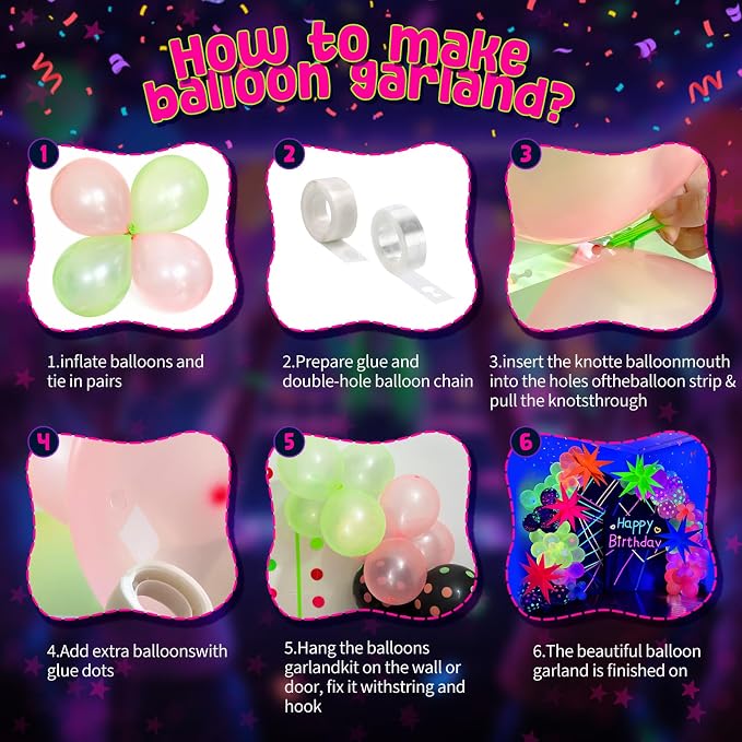 GYIPFIPA UV Neon Balloons, Glow in the Dark Party Supplies Neon Foil Explosion - Image 4